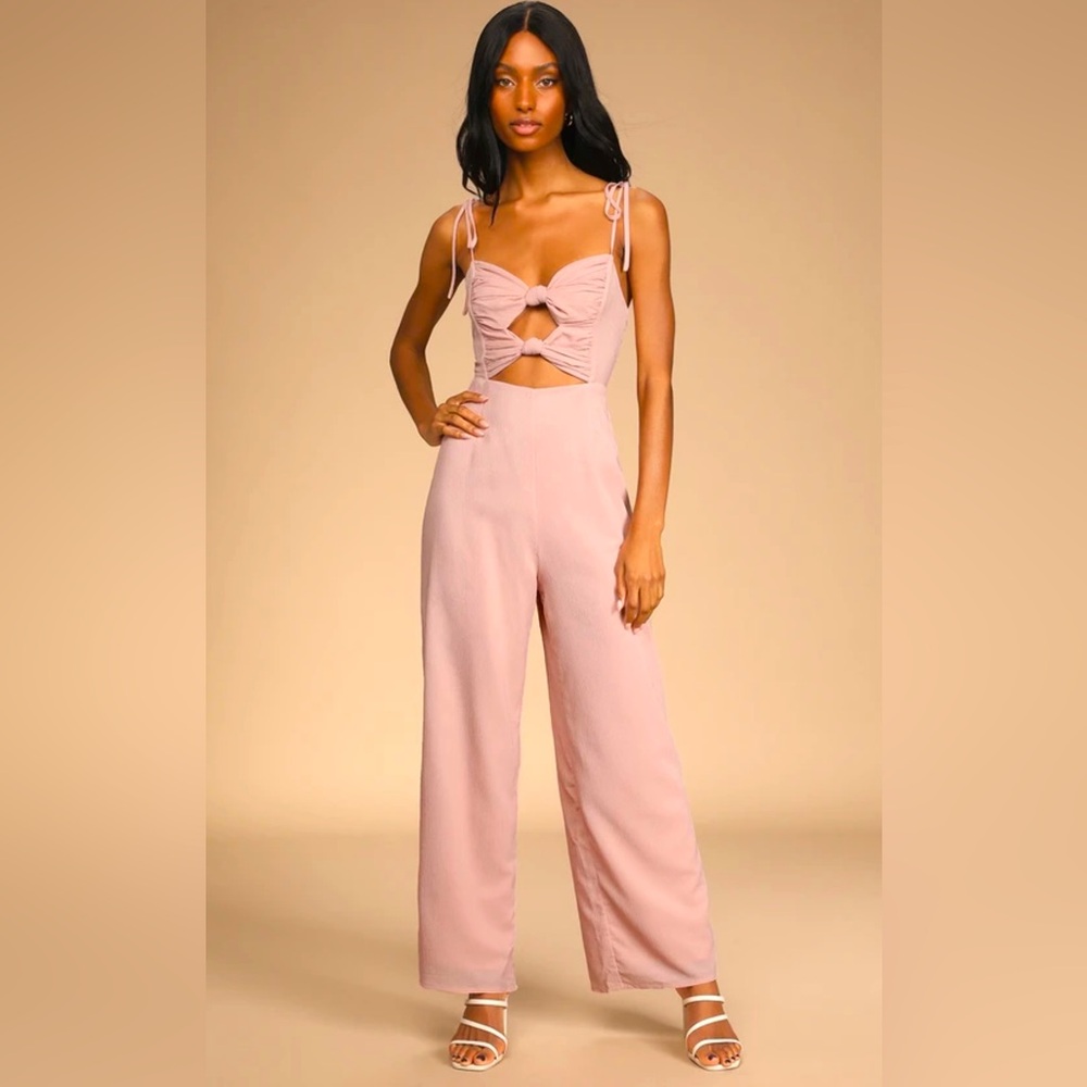 Lulus Good Press Light Pink Knotted Wide Leg
Jumpsuit Size L